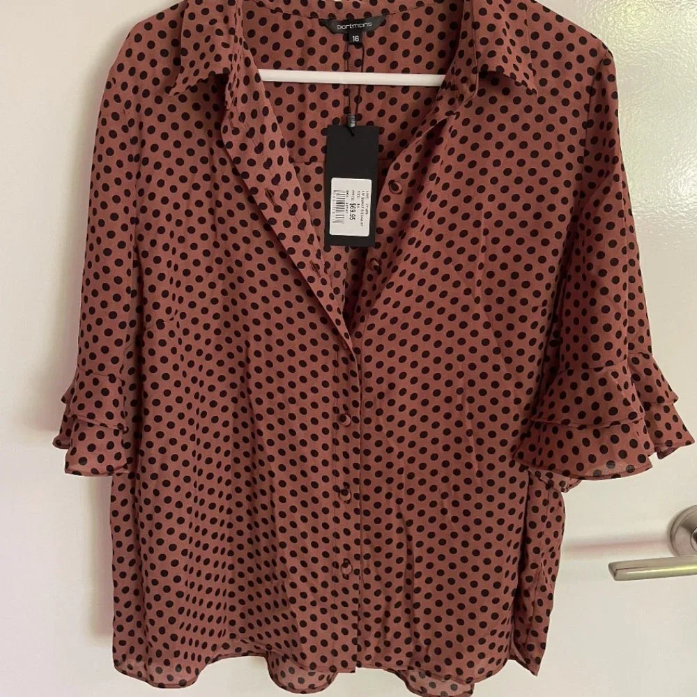 Portmans Kayla 3/4 Printed Button Up Shirt Burnt Sienna size 16 - Picture 2 of 3